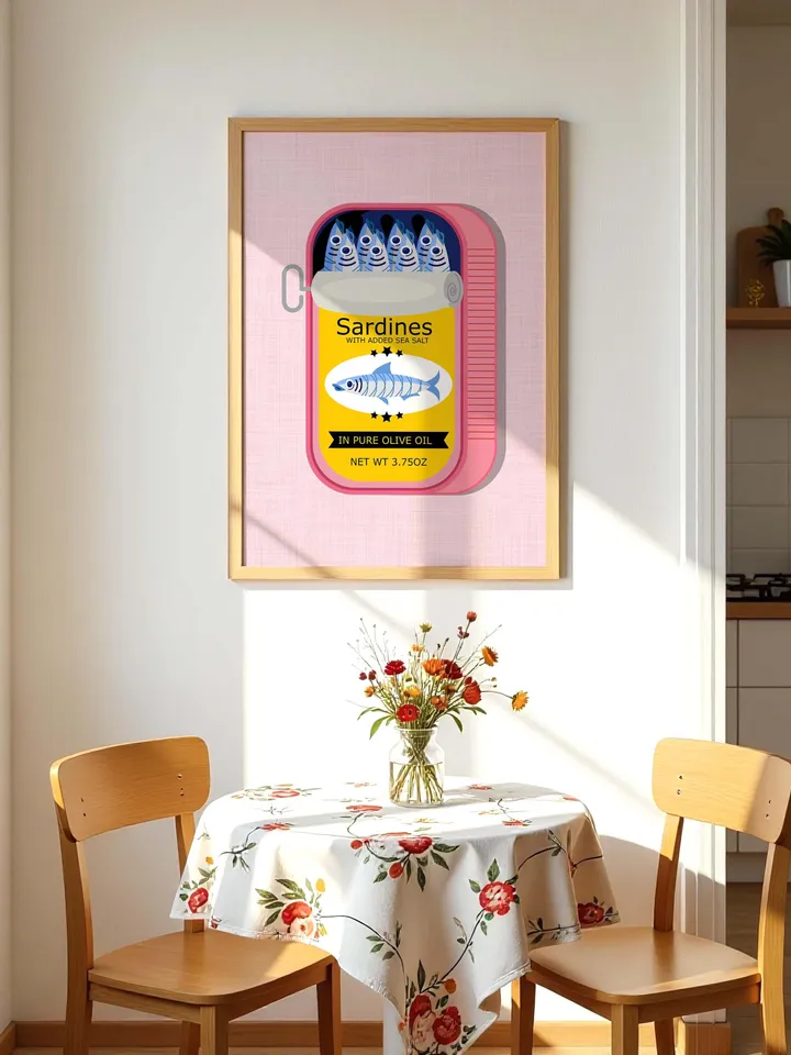 Sardines Print Sardine Tin Vintage Poster Retro Sardine Wall Art Fish Print Eclectic Wall Art Colorful Kitchen Art Maximalist Poster Digital
