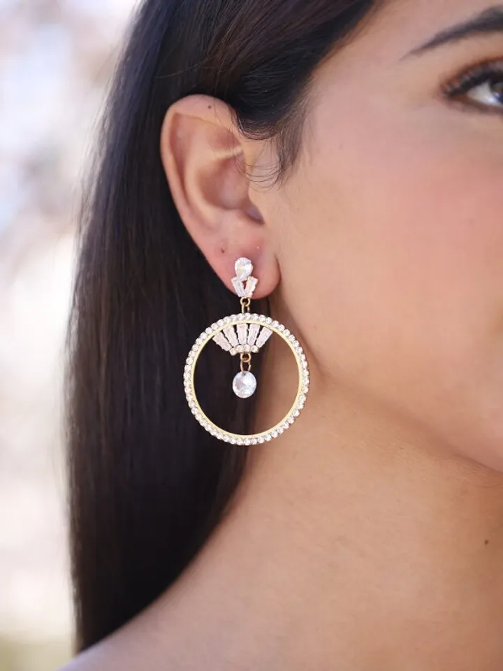 Art Deco Hoop Wedding Earrings, Swarovski Bridal Earrings, Bridesmaid Gift, Boho Wedding Earrings, Boho Wedding Earrings, Vintage Jewelry