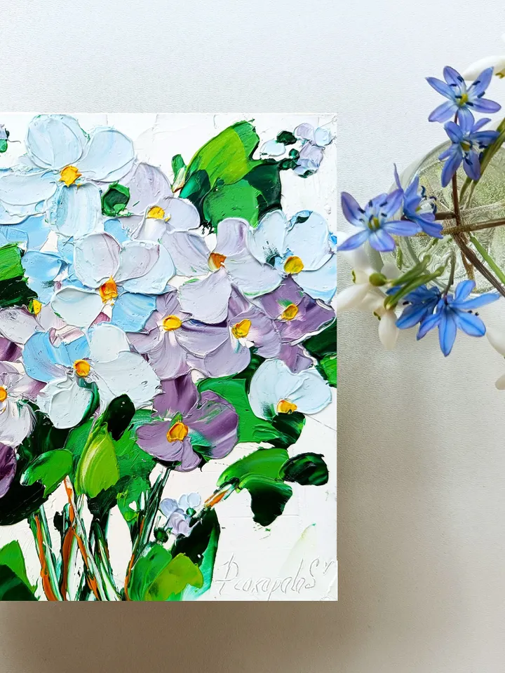 Forget-Me-Nots Oil Painting Floral Original Art Flowers Impasto Wall Art Spring Gifts For Her by ArtProkopaloSv