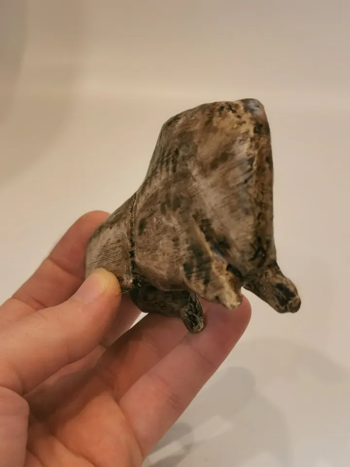 Paleolithic Bison Licking Insect Bite, Primitive Tribal Craft, Prehistoric Antler Carving, Realistic Museum Replica of Real Ancient Artifact