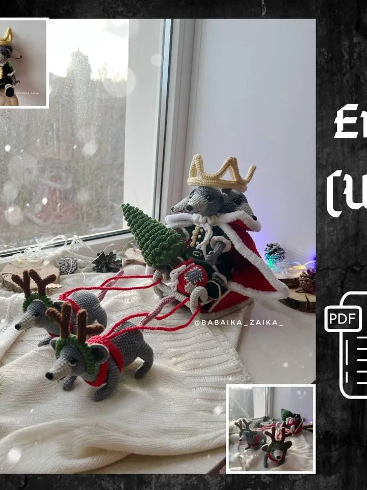 PDF SET Crochet Pattern Mouse King and Christmas Sleigh, Amigurumi Mouse, Christmas ornaments, Christmas Decor, Amigurumi Christmas