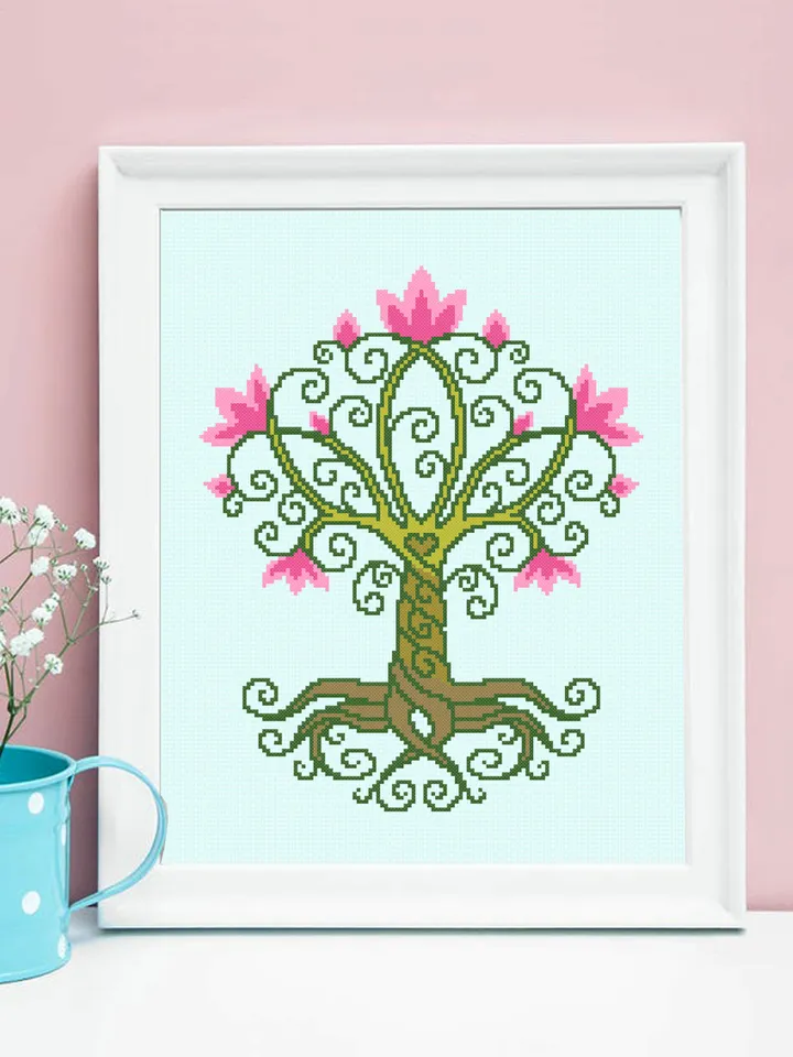 Tree of Life cross stitch pattern PDF download Flowering tree cross stitch chart, Flowers tree pattern digital PDF Simple cross stitch #M130
