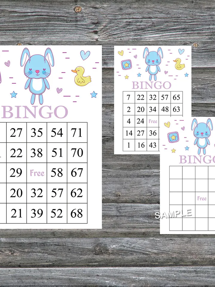 Blue rabbit bingo cards,rabbit bingo game,rabbit printable bingo cards,60 Bingo Cards,INSTANT DOWNLOAD--314