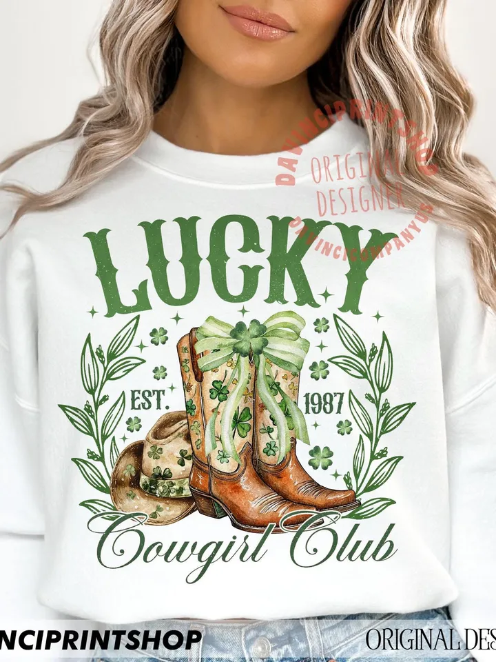 Lucky Cowgirl Png, Western St. Patrick's png, St. Patrick's Day png, Lucky png, Happy Go Lucky png, Shamrock png, Cowgirl png, Western png