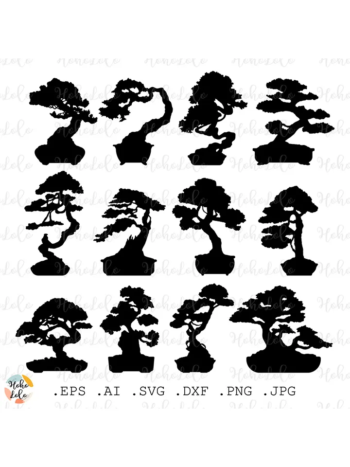 Bonsai Tree Svg, Bonsai Tree Silhouette, Bonsai Tree Cricut, Bonsai Tree Stencil Template Dxf, Bonsai Tree Clipart Png
