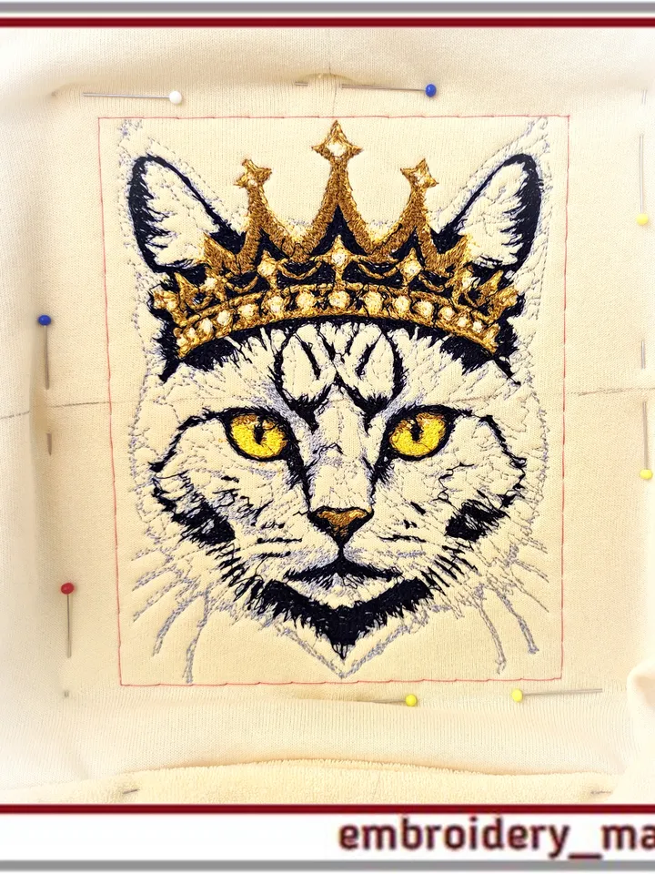 Machine embroidery design photo stitch Cat in the crown by Embroidery Manavi 05