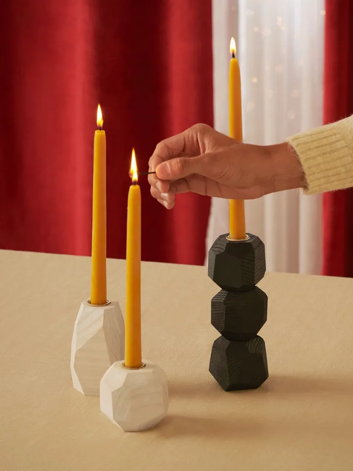 Black Geometric Tapered Candlestick Holder