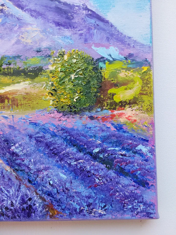 "Landscape. Girl in a lavender field" oil painting on canvas 40x30cm (16x12inch)