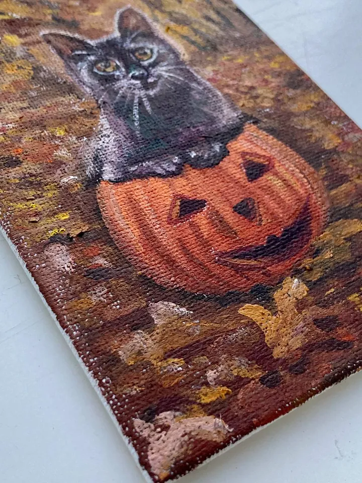 Black Cat Original Painting Oil Painting On Canvas