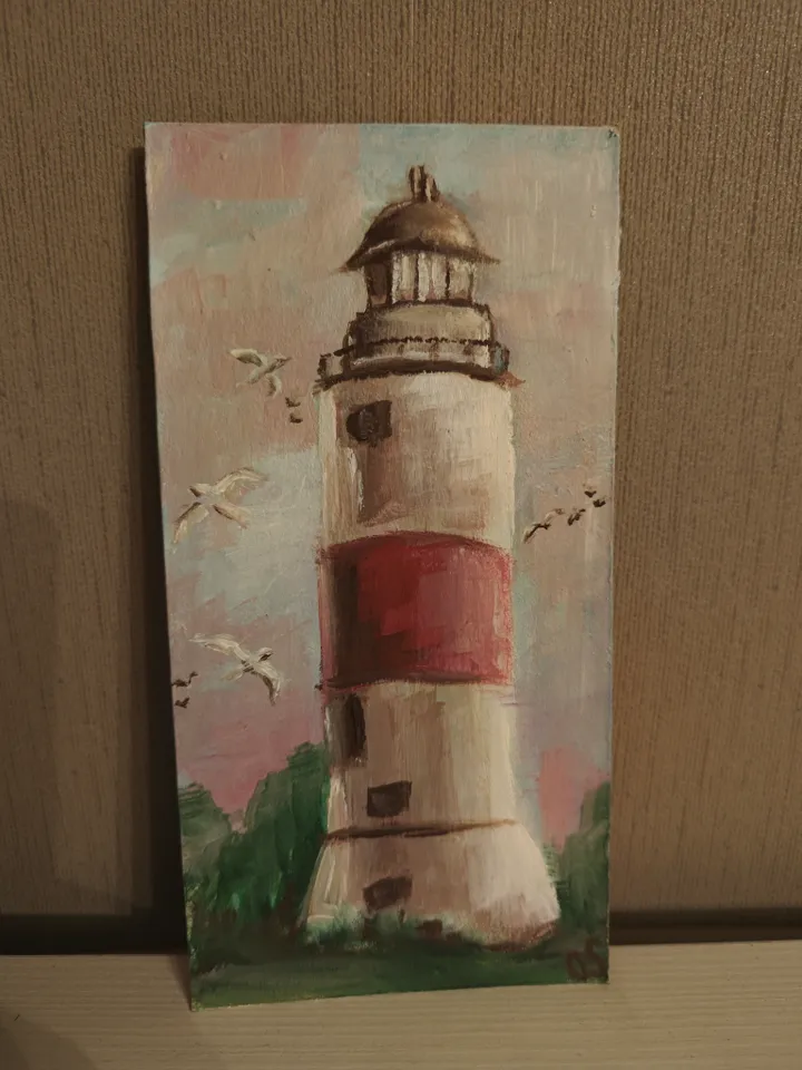 Lighthouse Original Painting Old Lighthouse Original Art Lighthouse Modern Artwork Old Lighthouse Wall Decor 4x8 inches by OlgaSokolovaArt