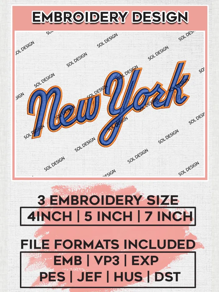 MLB New York Wordmark Logo Embroidery Files, MLB New York Mets Team Embroidery, MLB Teams, 3 sizes, MLB Machine embroidery designs, Digital Download