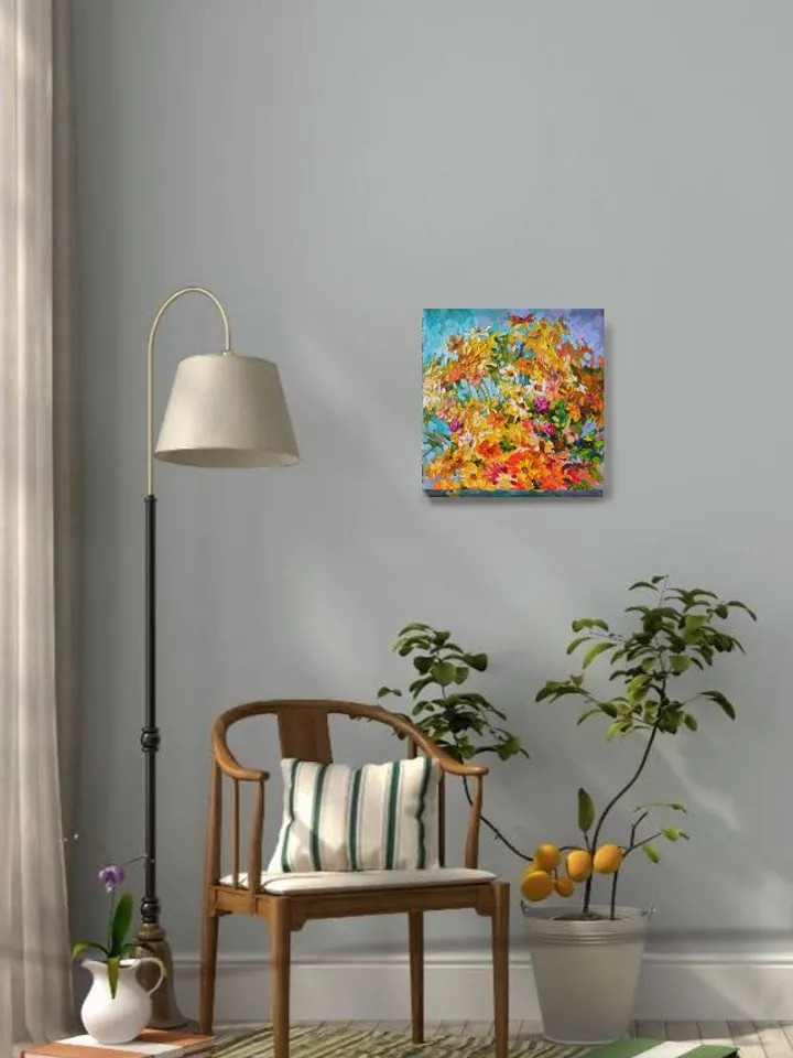 Painting "Daisies" Flowers Artwork Oil Impasto Palette knife Canvas on stretcher 12 by 12 inches Author: Nata_Lena_Art
