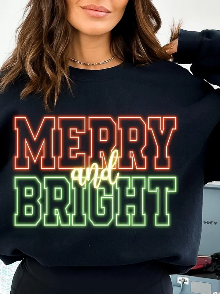 Merry and Bright PNG Merry Christmas Neon Trendy Letters PNG Pastel Christmas PNG Christmas Lights, Shiny Christmas, Trendy Neon Christmas