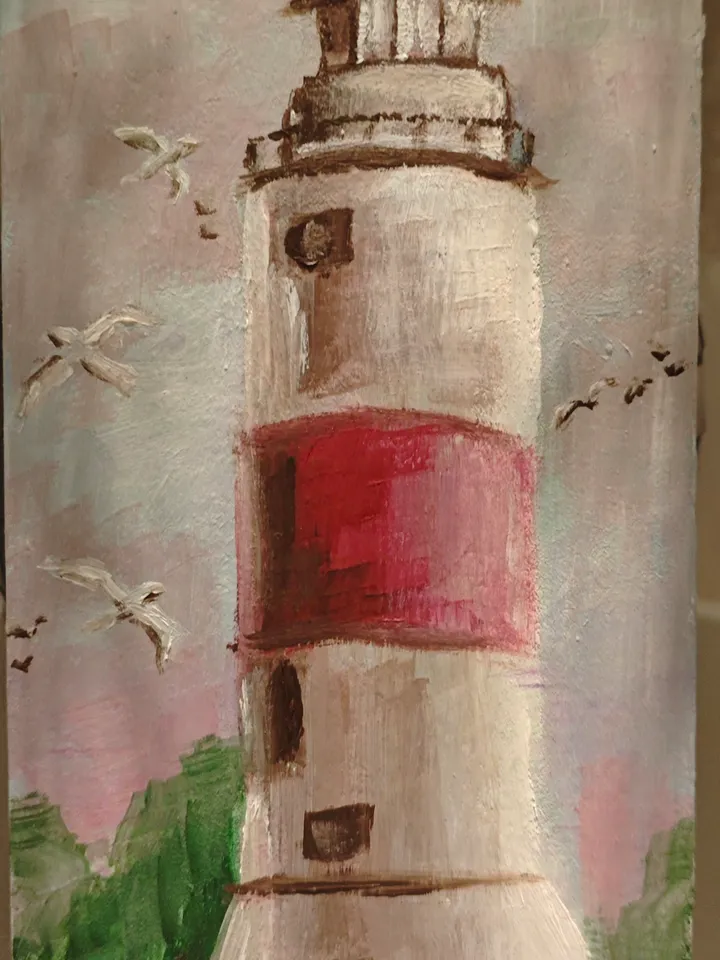 Lighthouse Original Painting Old Lighthouse Original Art Lighthouse Modern Artwork Old Lighthouse Wall Decor 4x8 inches by OlgaSokolovaArt