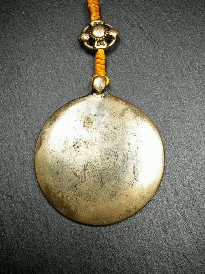 Gandhanra Vintage Tibetan Buddhist Amulet Sipaho Badge - Lima Brass Melong Mirror Calendar Protective Feng Shui Pendant