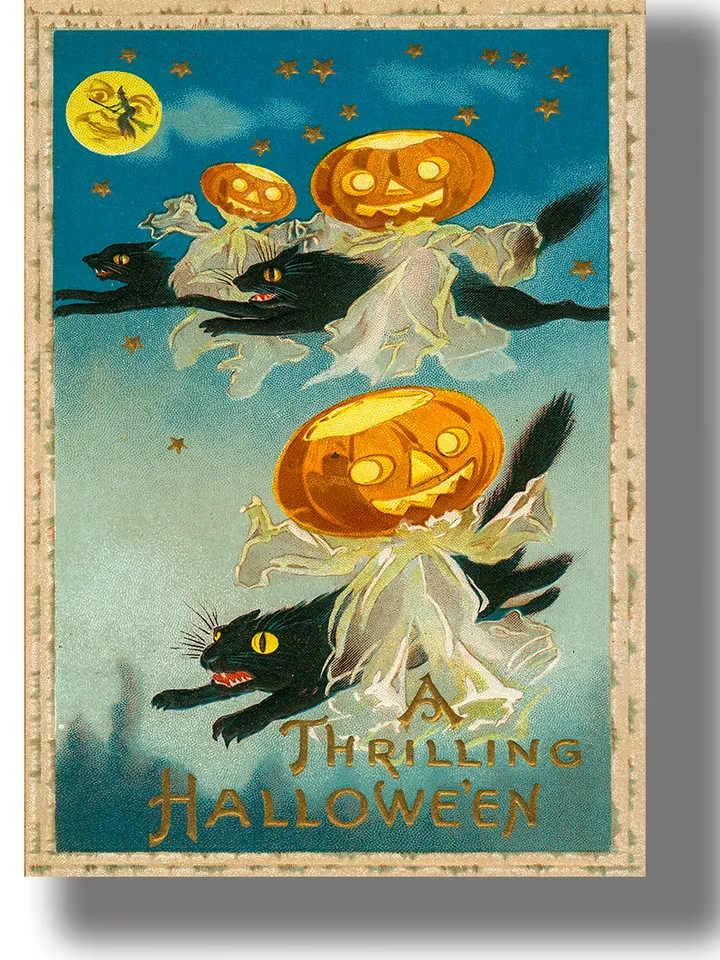 A thrilling Halloween. Reproduction of a vintage postcard.