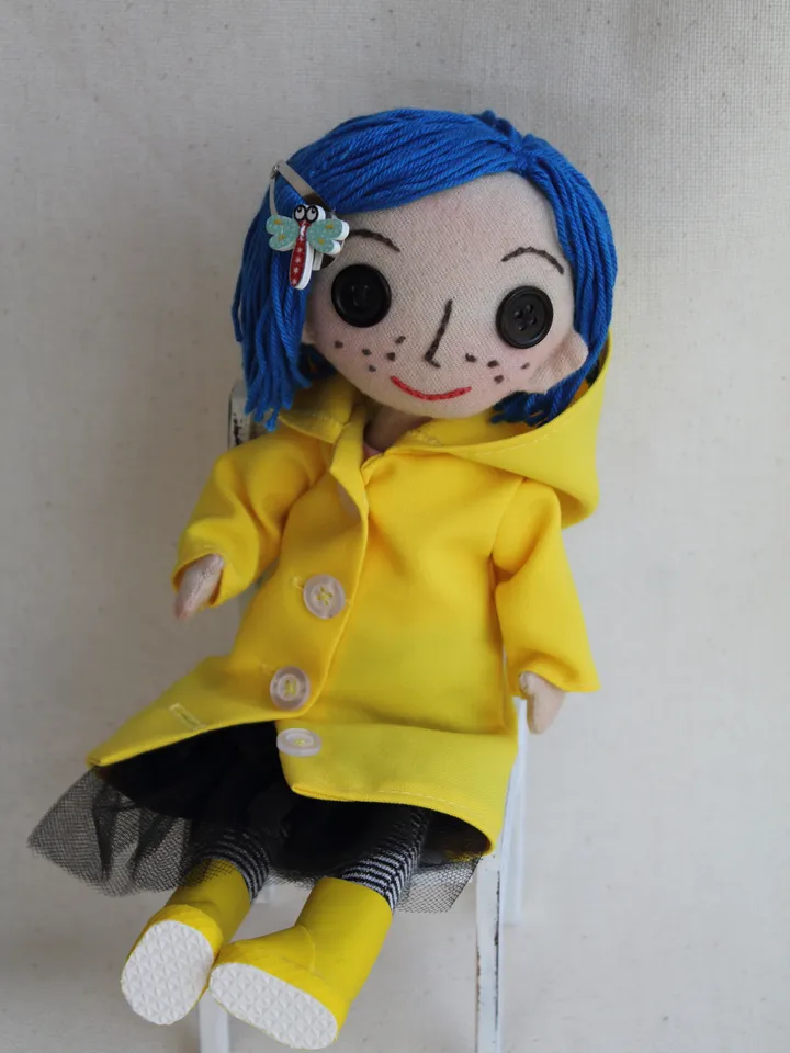 Coraline doll with button eyes , fabric dolls . handmade doll . Rag doll . Christmas gift ideas .