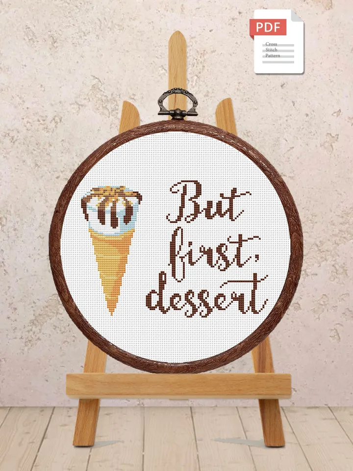 Set of 2 Ice Cream Cross Stitch Pattern, Kitchen Cross Stitch, Embroidery Ice Cream, Dessert Cross Stitch, Modern Cross Stitch #kt024