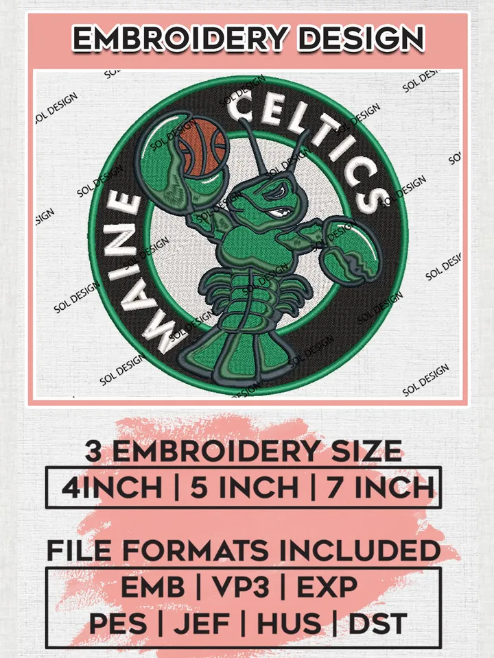 NBA Maine Celtics Team Round Logo Embroidery Designs, NBA G League Team Embroidery Files, Basketball Machine Embroidery Designs, NBA Maine Celtics Team Logo, Sport Machine Embroidery Design, Digital Download