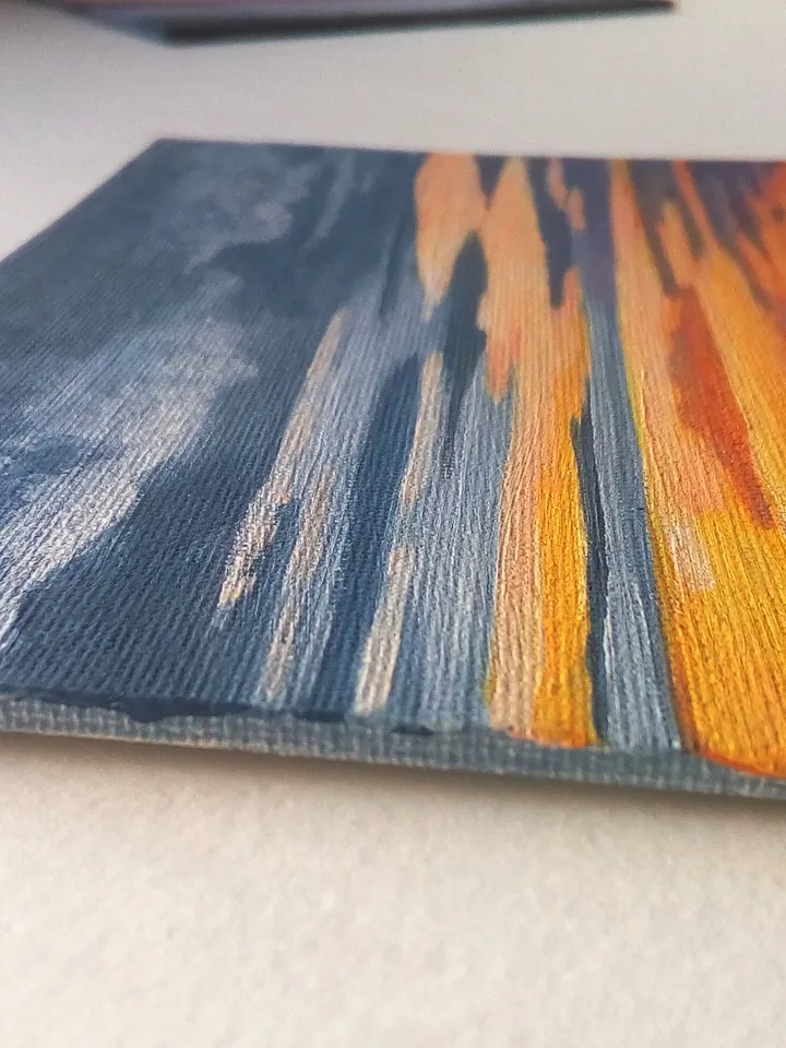 Seascape, Painting Sunset on the sea, Orange sunset, Landscape - acrylic, Painting with sunset