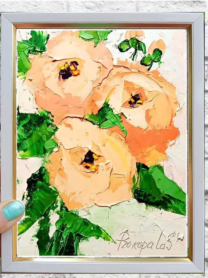 Peony painting Flowers original oil painting Small Original art Peonies wall art Pink peonies artwork Floral New home gifts 7x5 in