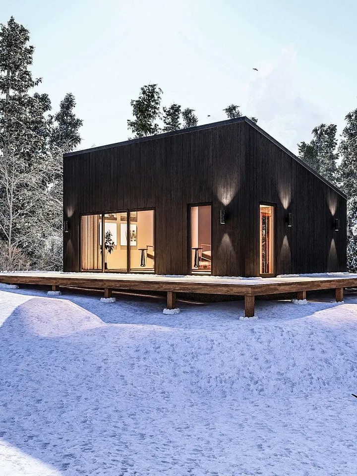 Modern House Cabin Plan,  20'x25' Lean Cottage Architectural Blueprint