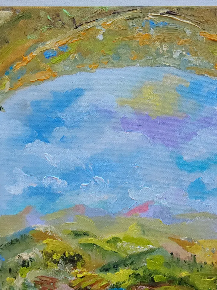 "Summer terrace overlooking the valley" oil painting on canvas 30x40cm (12x16inch)