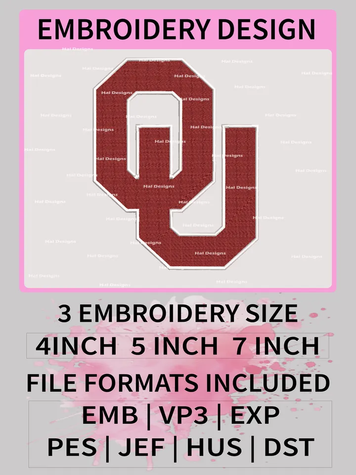 NCAA Oklahoma Sooners Embroidery File, 3 Sizes, 6 Formats, NCAA Machine Embroidery Design, NCAA Logo, NCAA Teams