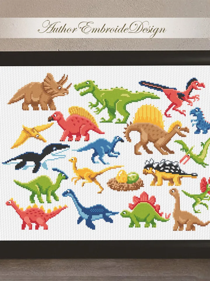 Baby dinosaur cross stitch pattern PDF download Dinosaurs sampler cross stitch chart, Small dinosaur pattern digital PDF Dinosaur gifts #K41