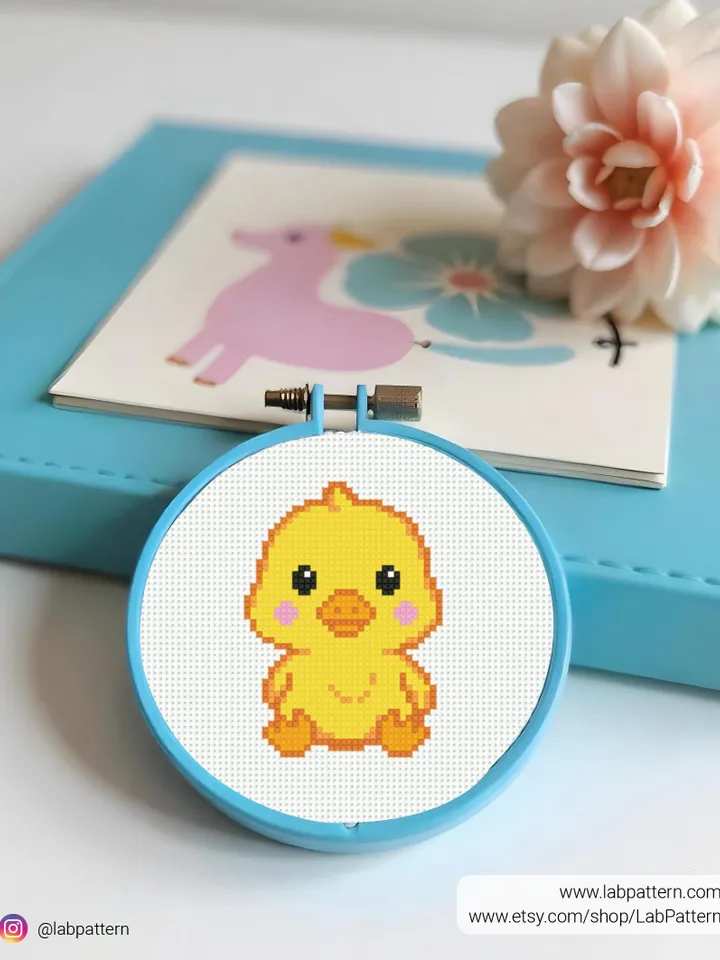 Mini cute duckling Cross stitch pattern, contemporary animal, Small Duck, beginner counted, modern chart, gift DIY, embroidery, instant PDF