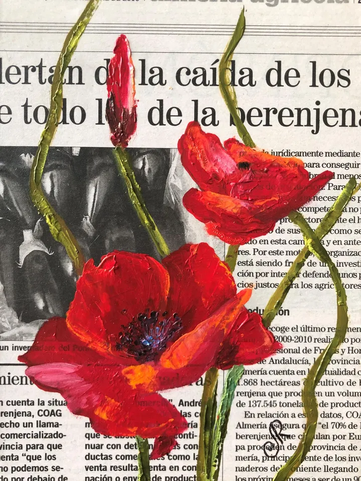 Flowers Original Painting Set of 4 Floral Oil Wall Art Dictionary Art