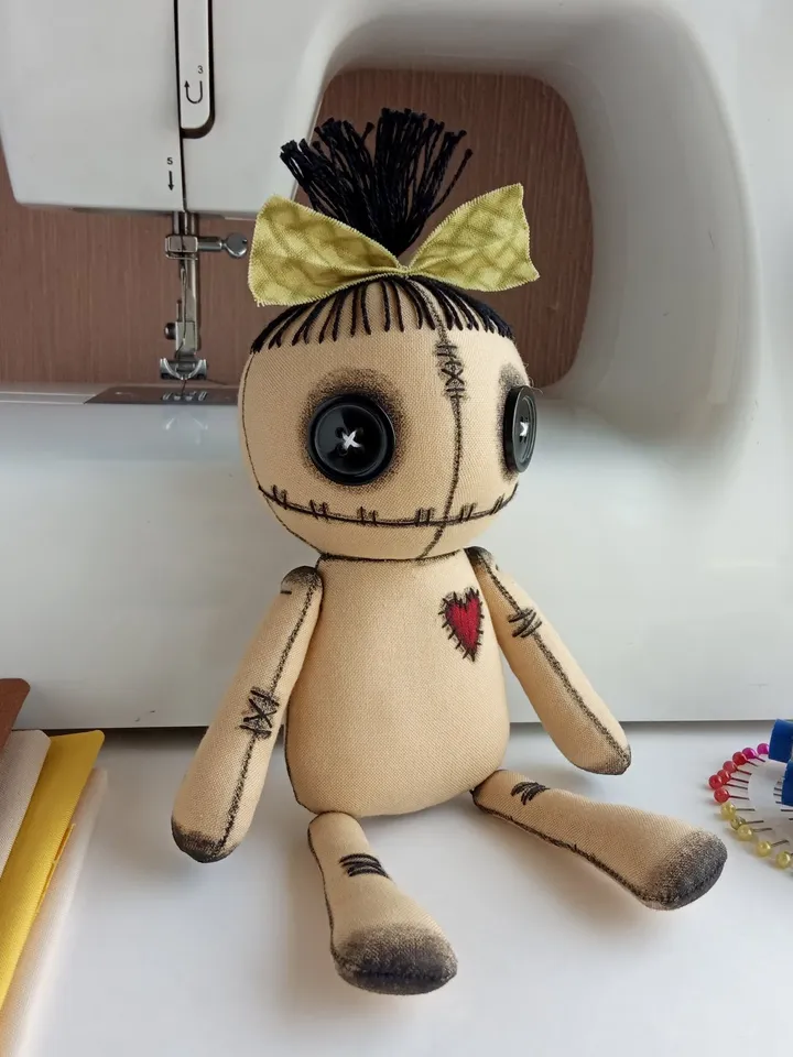 Handmade Voodoo Doll With Green Bow