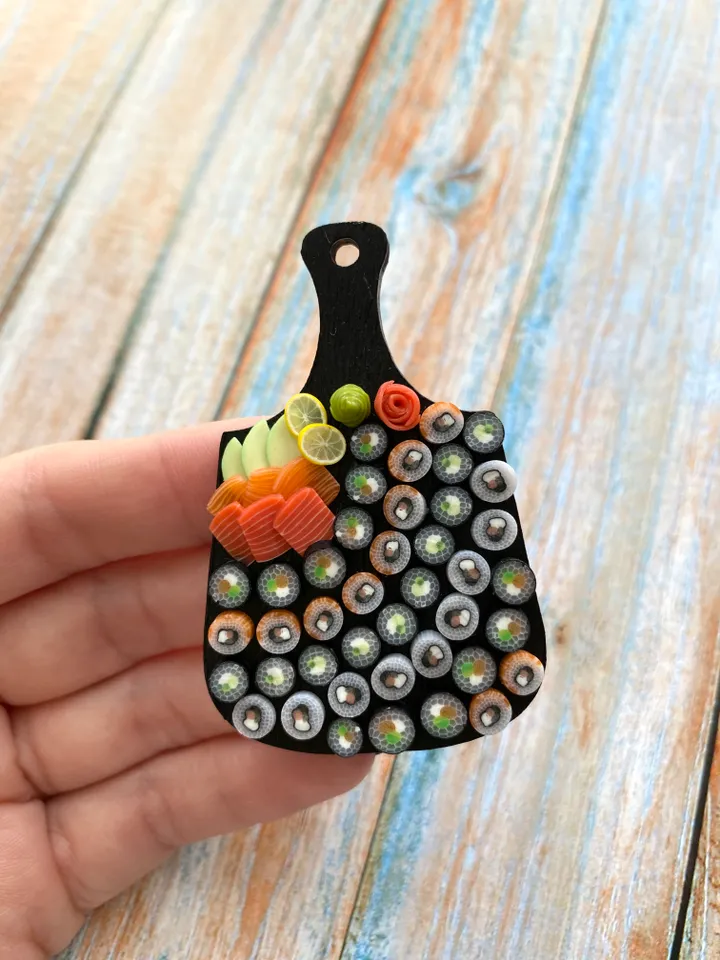 Magnet Miniature Sushi Board with Polymer clay Souvenir