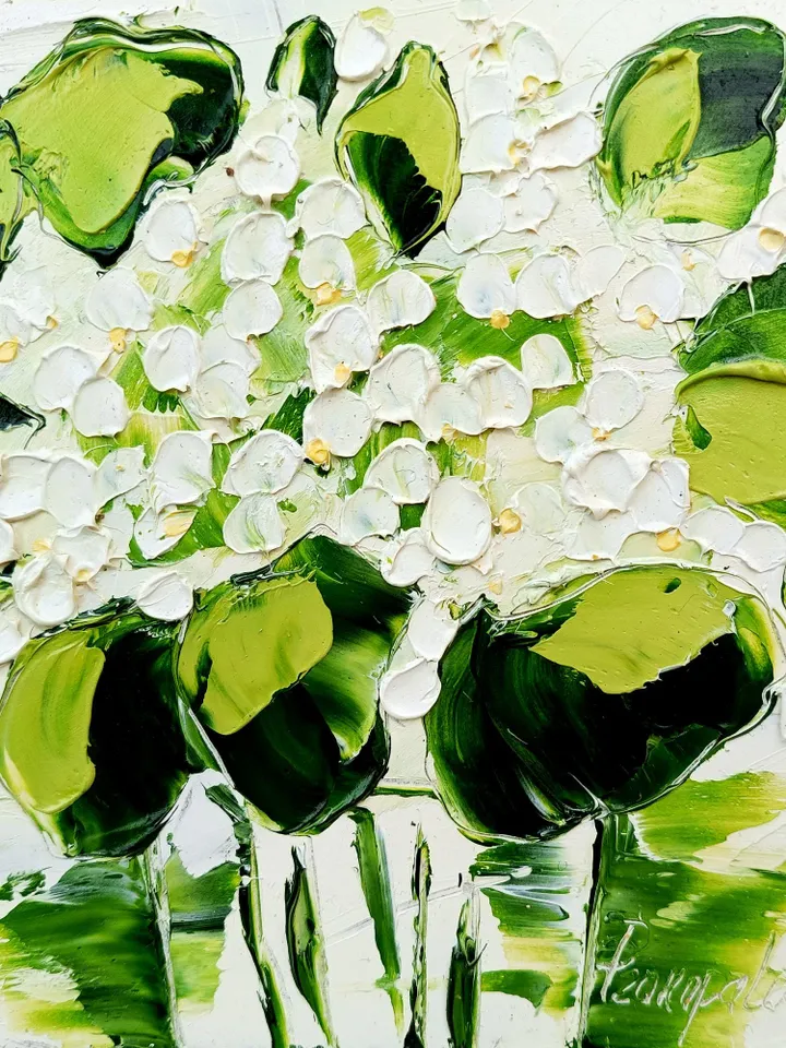 Lily of valley art Original Oil Painting Flowers Wall Art Still Life Floral Moody Oil Painting Flowers Artwork Classic Painting 6 x 6