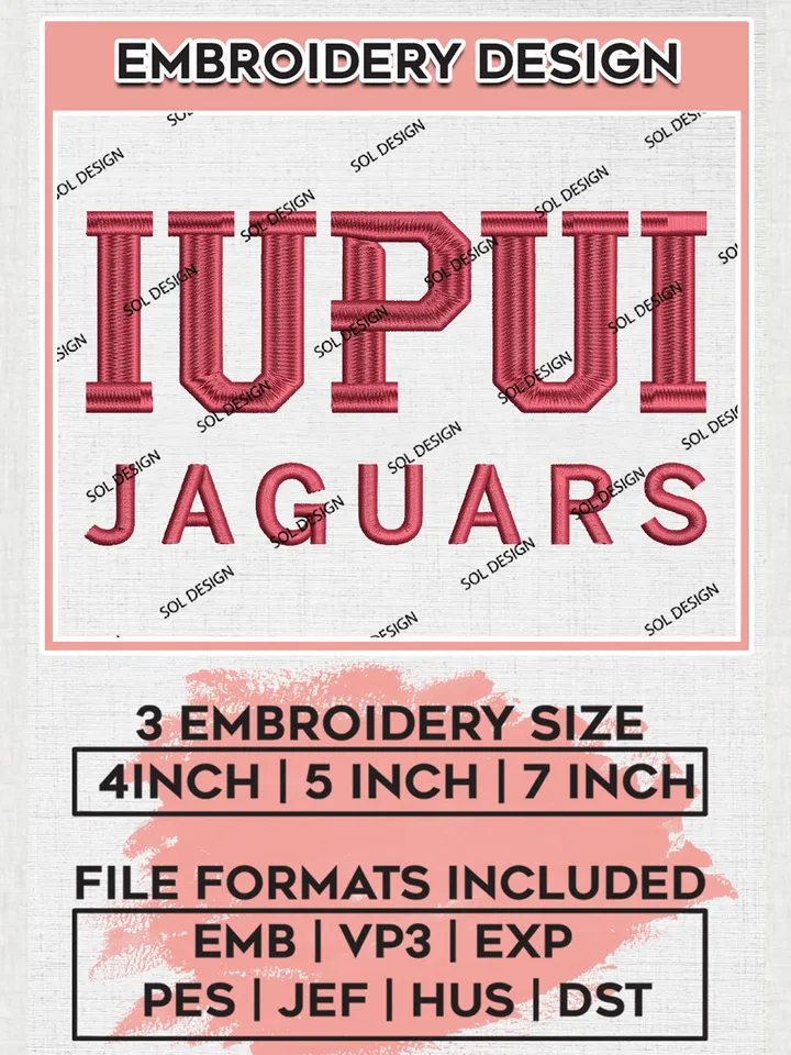IUPUI Jaguars College Football Team Wordmark Logo Embroidery Design Files, NCAA IU Indianapolis Jaguars Machine Embroidery, NCAA Teams, Game Day, 3 sizes, NCAA Machine embroidery designs, Digital Download
