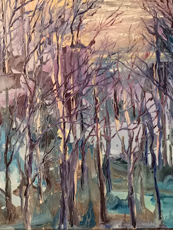 Lake Sunset Forest Art Original Oil Painting Abstract Sea Artist Svinar Oksana