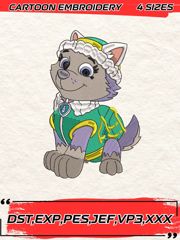 Everest PAW Patrol Cartoon Embroidery Design,PAW Patrol Embroidery Design,Machine Embroidery Design File,4 Sizes, Digital Download