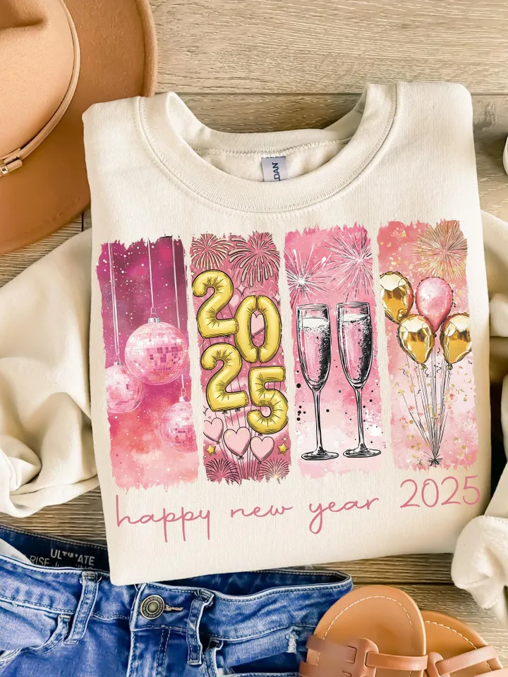 Retro New Year 2025 Png, New Years Png, Disco Ball Png, Gold Glitter, Brushstroke Png, New Year New Me PNG, Brushstroke, 12 New Chapters