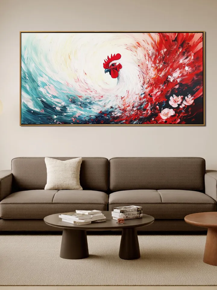 Large Impasto Rooster Painting, Colorful Abstract Animal Art, Textured 3D Original Artwork, Modern Farmhouse Decor,Kitchen Wall Art,Bird Art