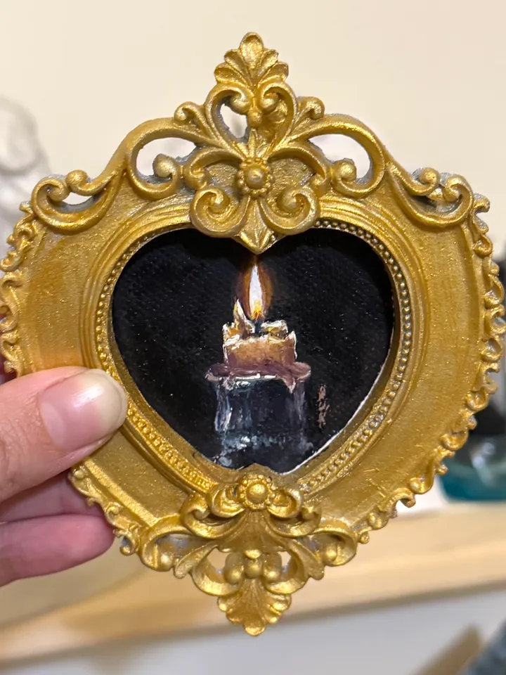 Candle Oil Painting Original In Vintage Style Frame Small Framed Still Life Art Victorian Wall Decor