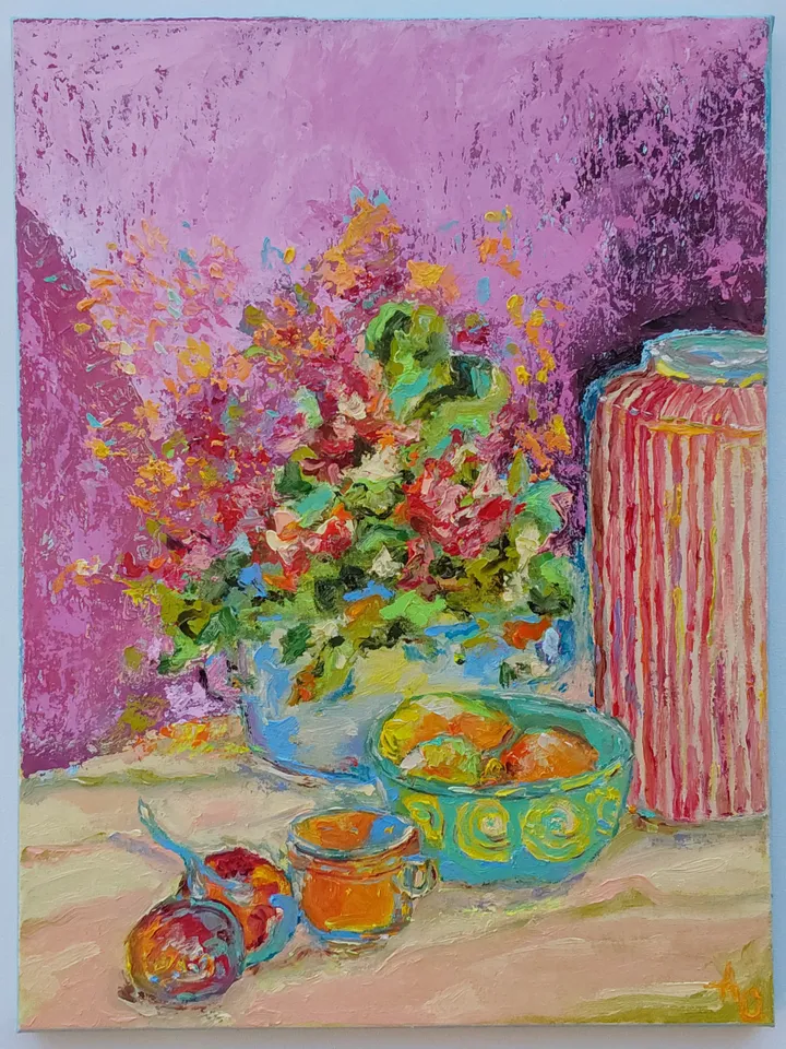 Oil painting on canvas 24x30cm (9.6x12inch) "Still life with citrus fruits"