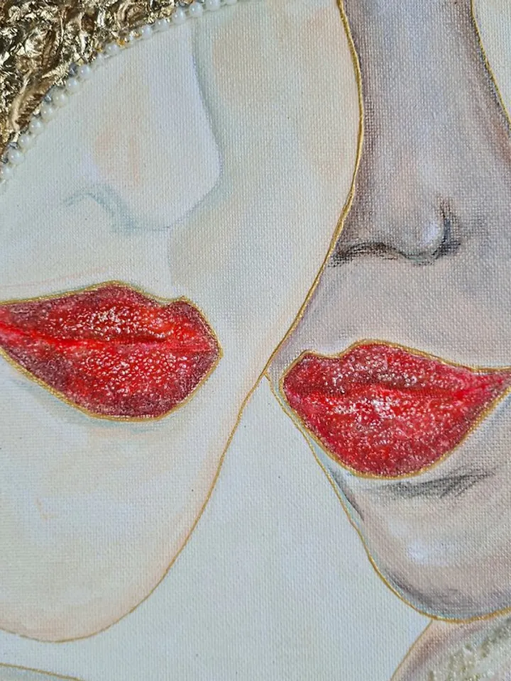 Handmade original wall painting Gold leaf painting on canvas 女人的脸在镜子里, 原创艺术, 肖像画