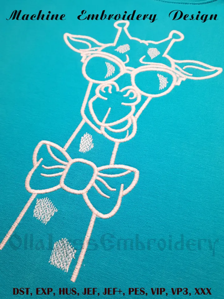 Giraffe with glasses embroidery design