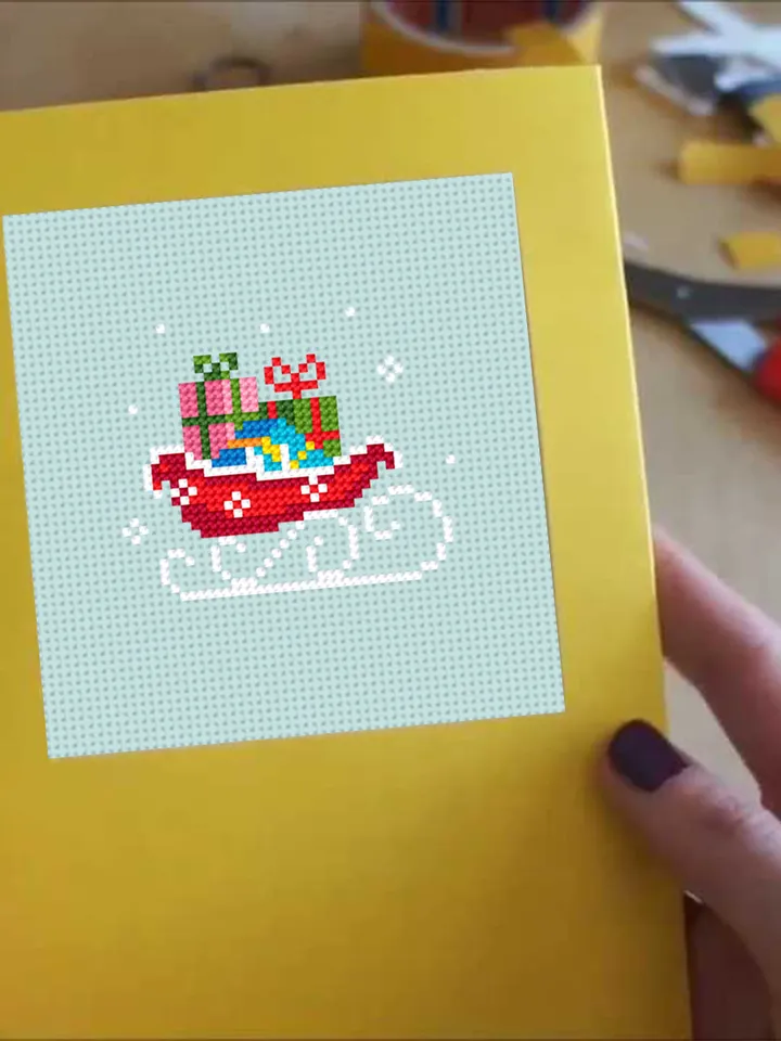 Santa sleigh cross stitch pattern download PDF Small Christmas pattern digital Winter embroidery PDF Mini tree ornaments DIY Home decor #N50