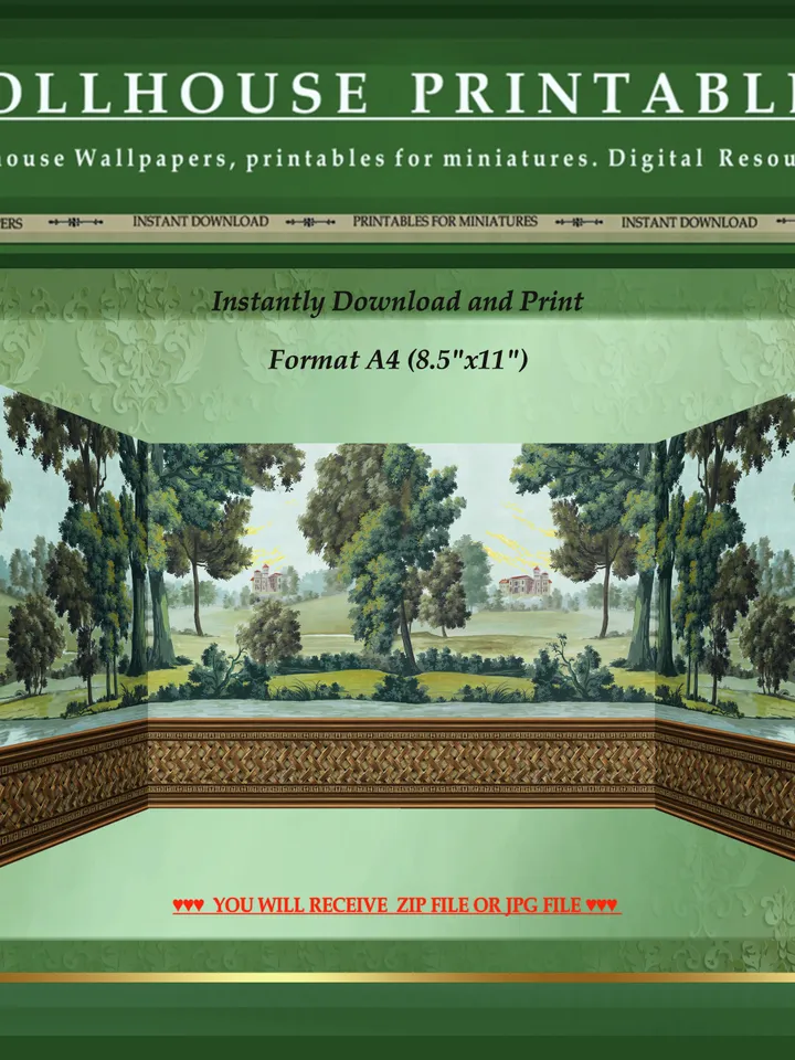 Wallpapers- Set 4-v2 | Printables for Dollhouses and Unique Miniature Projects | Digital Downloads | in Scale 1/12th