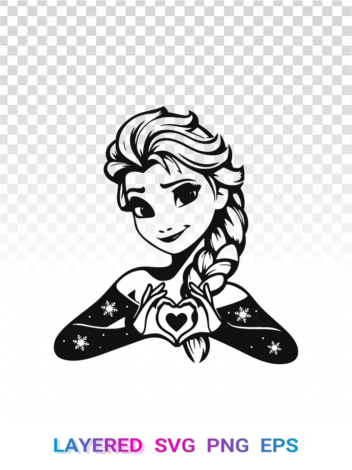 Elsa Frozen SVG PNG, Disney Princess Heart Clipart Cricut