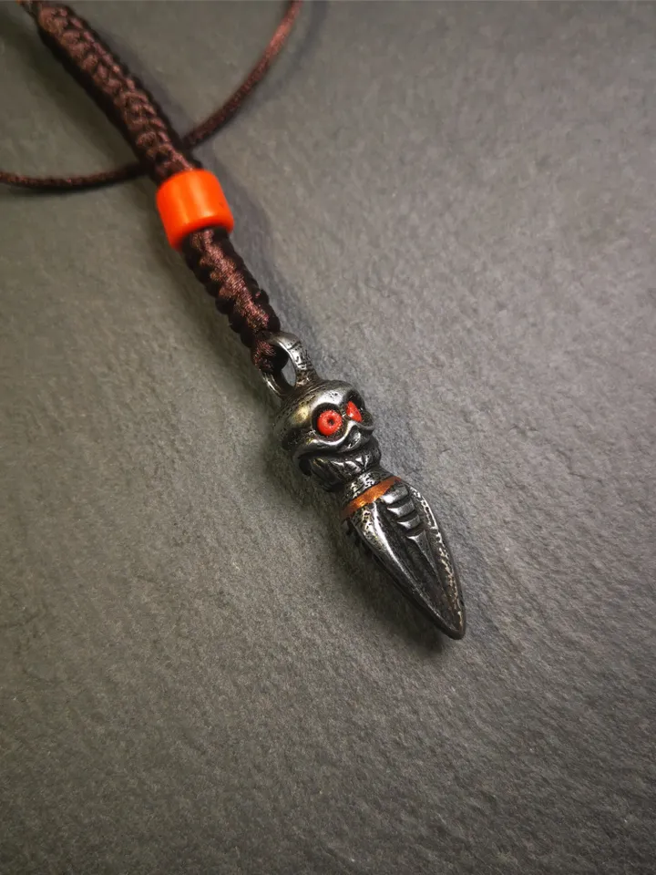 Gandhanra Handmade Skull Phurba Amulet,Kila - Dorje Phurba,Tibetan Budhist Ritual Implement Pendant,Made of Cold Iron,1.4"