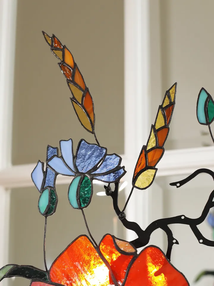Wildflower Bouquet on Round Stand, Stained Glass Wildflowers, Meadow Flower Bouquet on Stand, Glass Flower Arrangement, Tiffany Glass Wildflower Decor, Wildflower Bouquet Sculpture, Floral Bouquet on Round Base