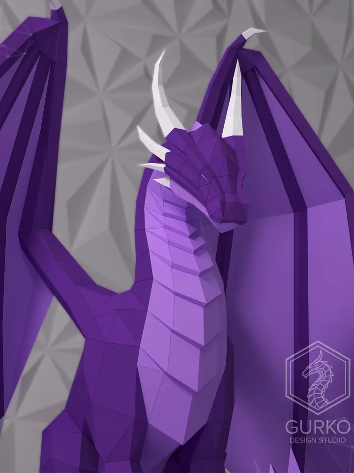 Seated Dragon Papercraft, Digital Template, PDF Download, Gurko, 3D Low Poly, Pepakura, Origami Sculpture, Paper Party Decoration, DIY Gift