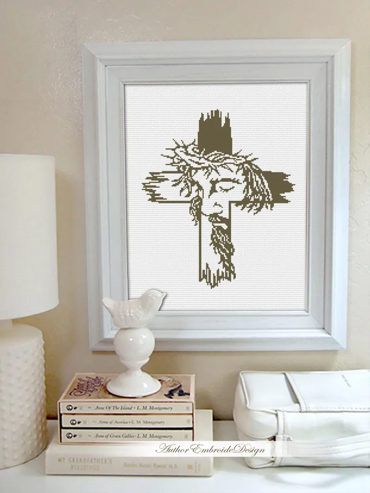 Religious cross with Jesus cross stitch pattern PDF instant download Christian cross stitch chart, Jesus on the cross digital pattern #O21